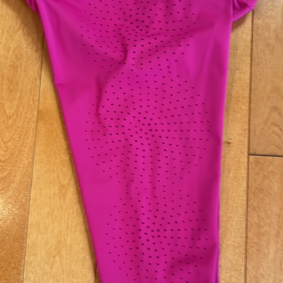 Athleta capri leggings; XS Petite; decorative hole embellishments; raspberry - Picture 6 of 6